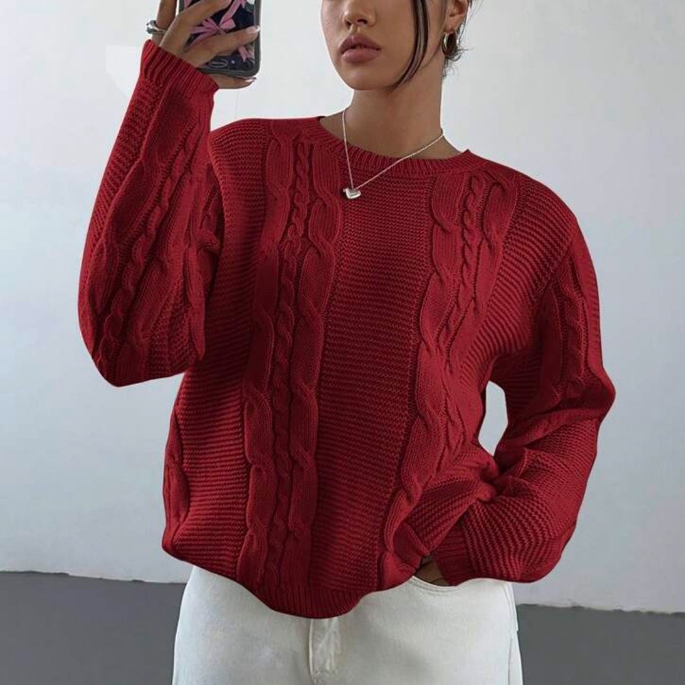 Burgundy Cable Knit Sweater - Picture 6 of 7